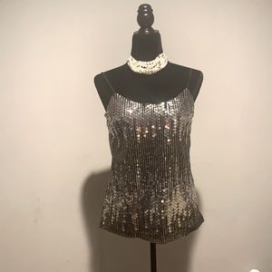 Silver sequins spaghetti strap tank-top.